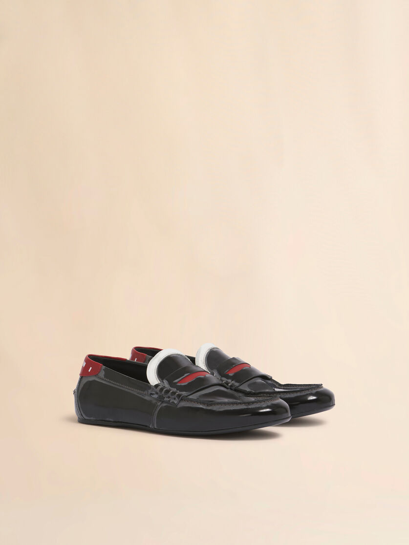 Black leather moccasin with logo tab - Mocassin - Image 2