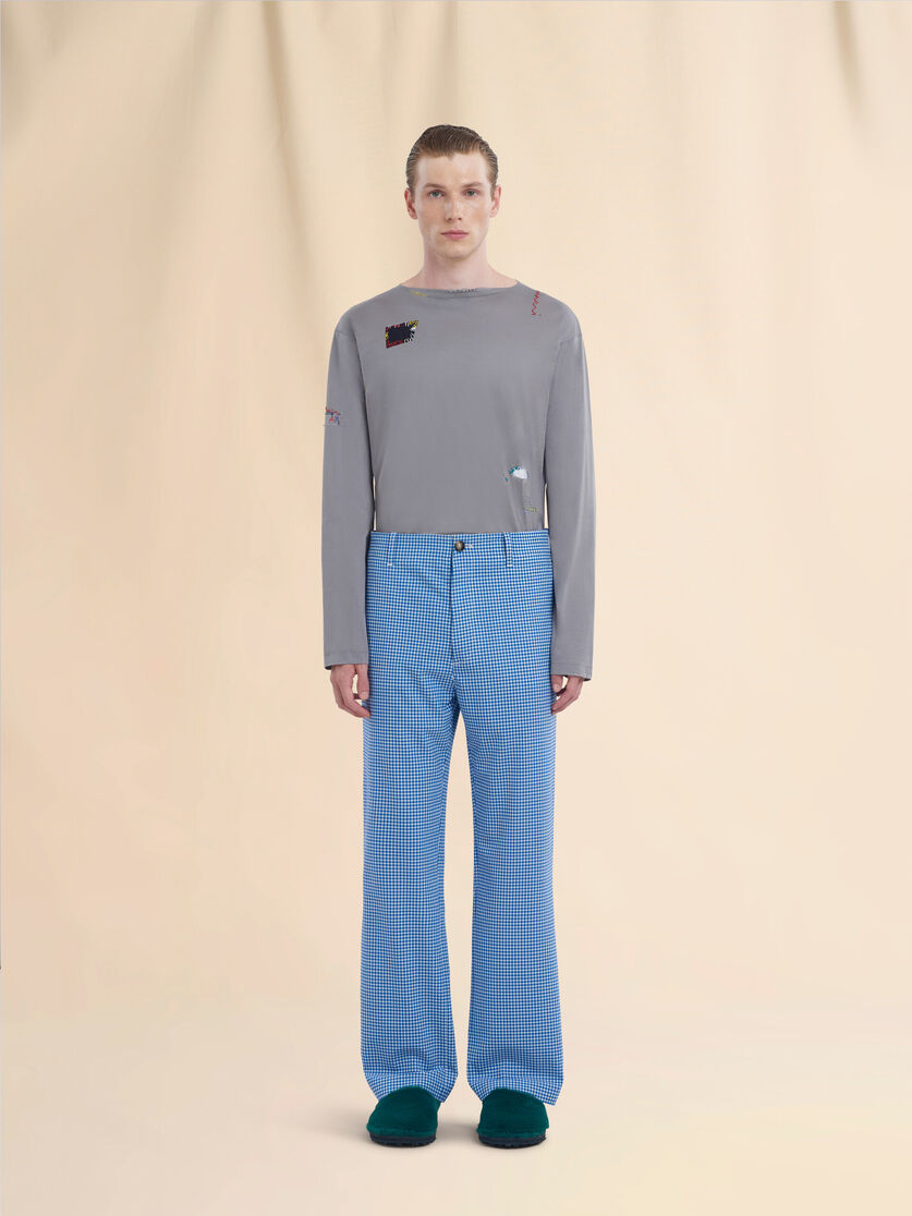 Light blue and white wool blend gingham trousers - Pants - Image 2