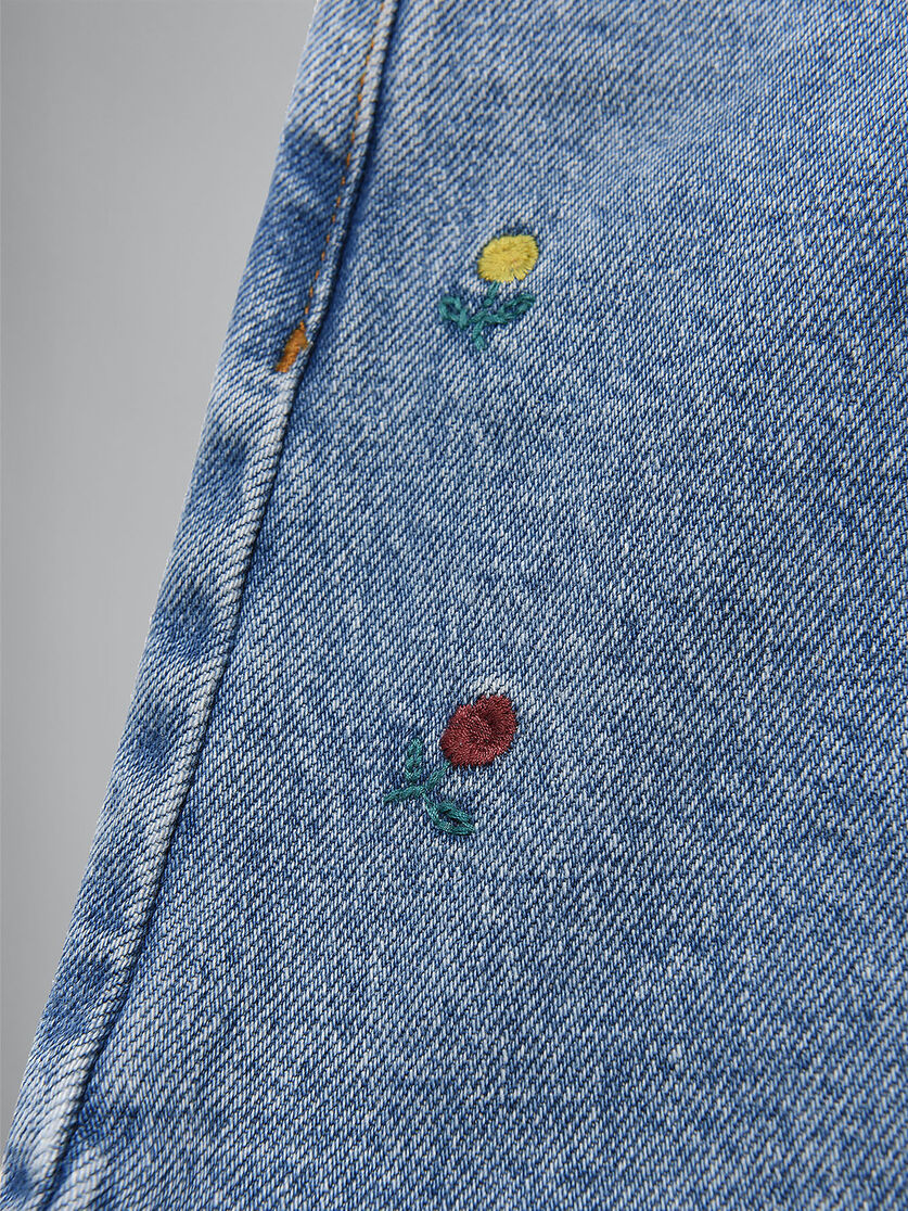 Light denim skirt with floral embroidery and patches | Marni