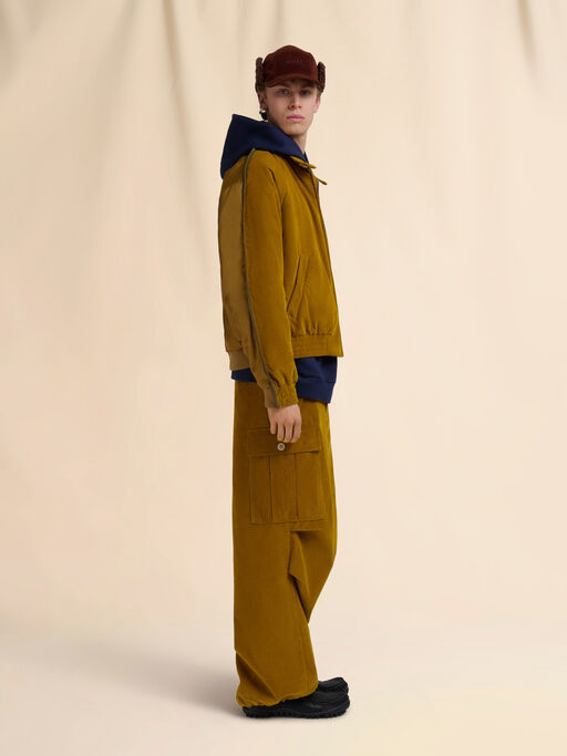 Mustard corduroy bomber with nylon back - Jackets