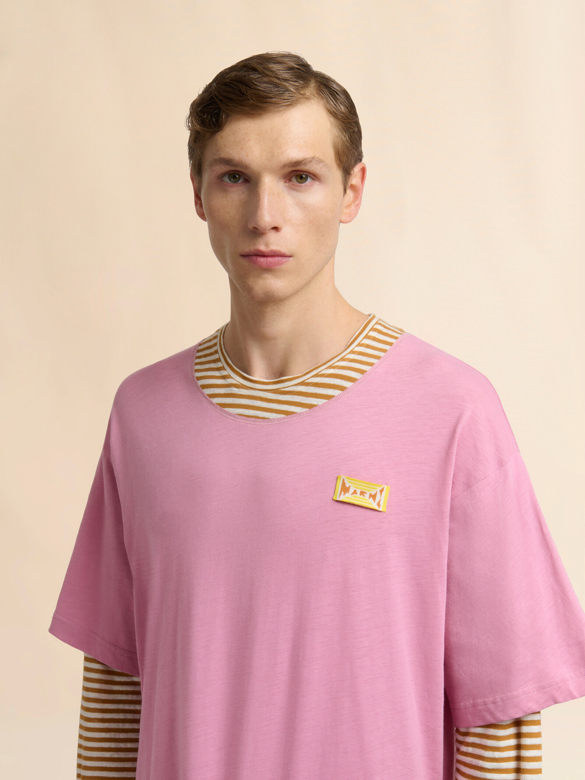 ピンク＆マスタード レイヤードコットンTシャツ | Marni