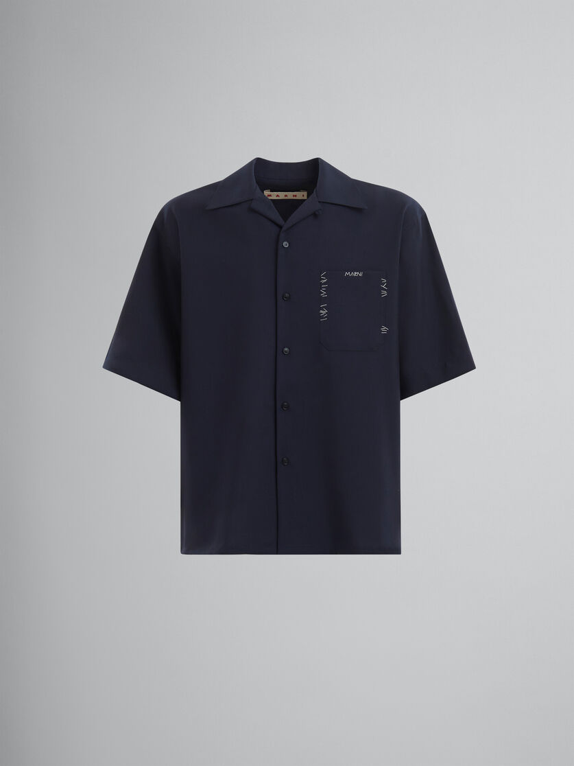 Deep blue tropical wool bowling shirt with Marni mending | Marni
