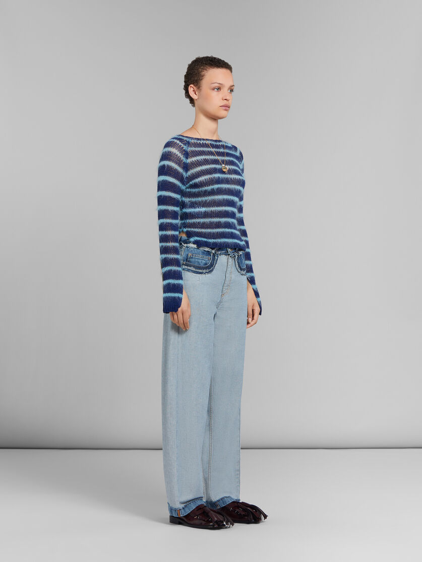 Blue boat-neck jumper with mohair stripes - Pullovers - Image 5
