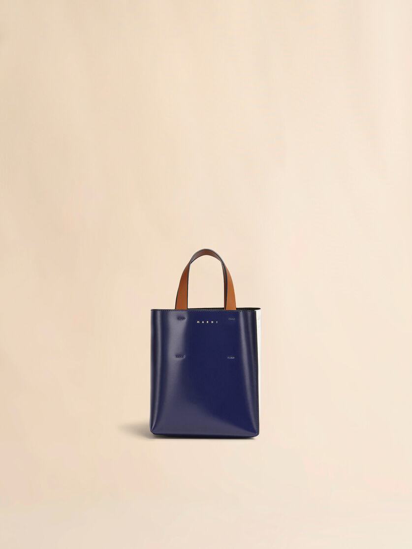 MUSEO mini bag in blue and white leather - Shopping Bags - Image 1