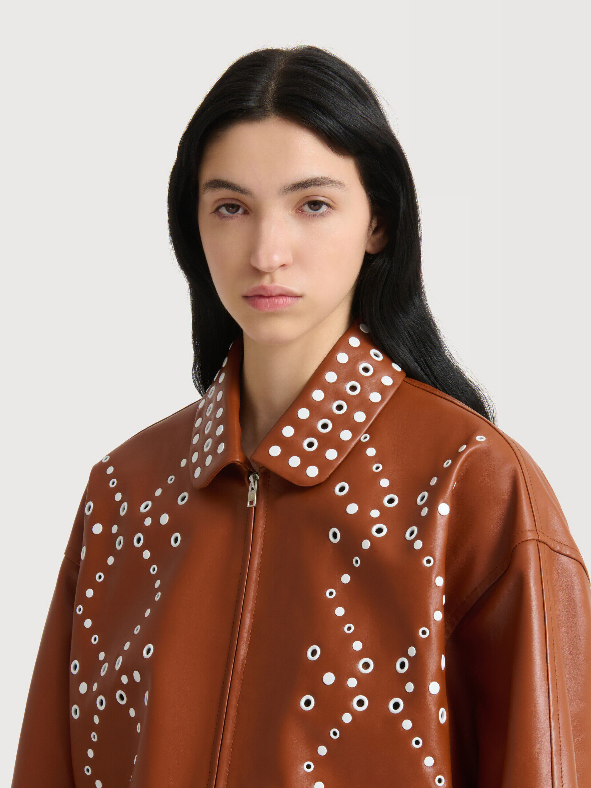Brown leather jacket with studs | Marni