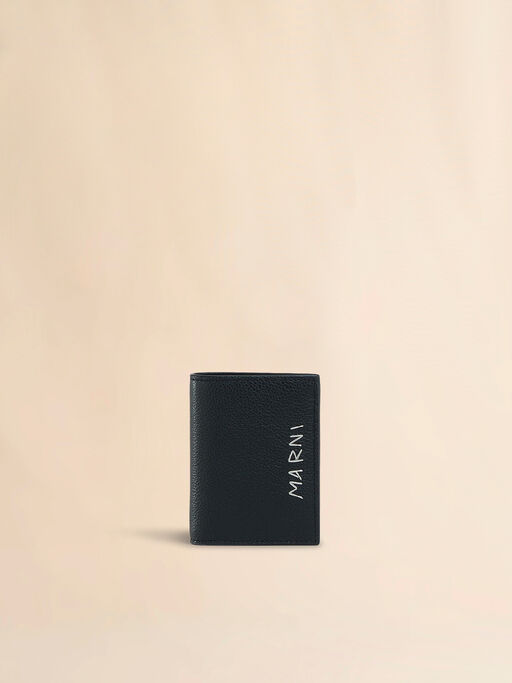 Black leather bifold wallet with Marni Mending embroidery - Wallets