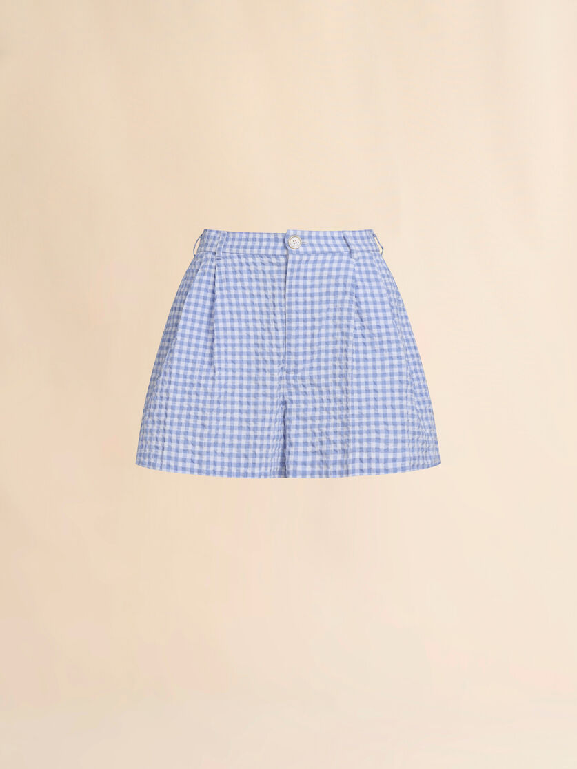 Light blue and white checked seersucker shorts - Pants - Image 1
