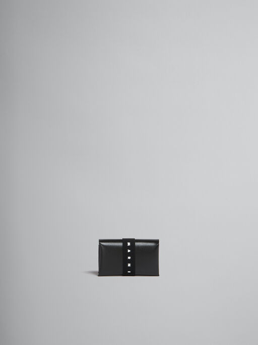 Black trifold wallet with logo strap - Wallets