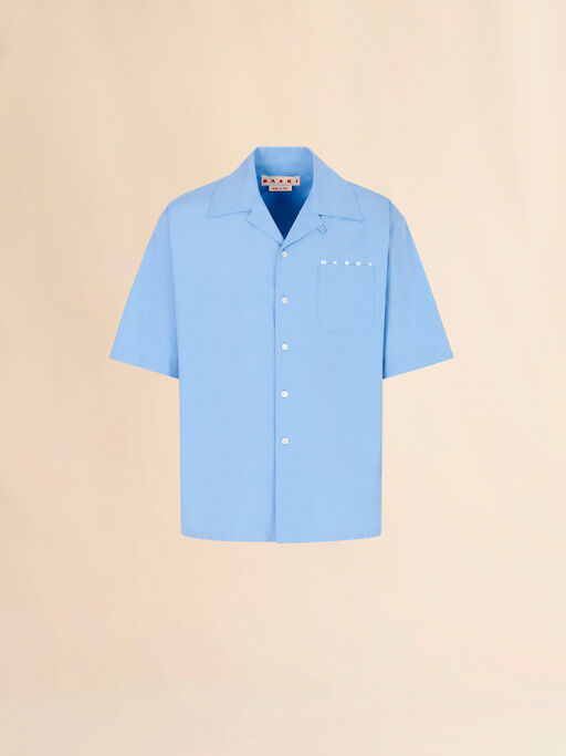 Blue poplin bowling shirt with peeping Marni logo - Shirts