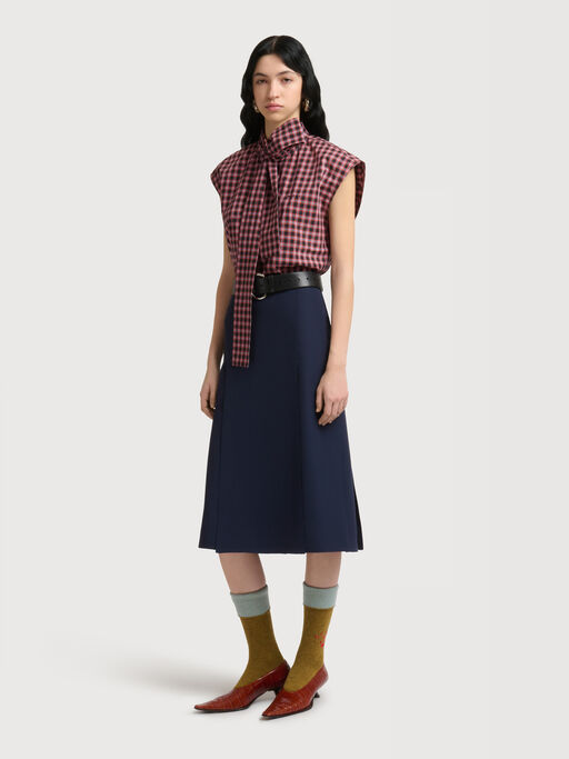 Deep blue techno wool skirt with pleats - Skirts