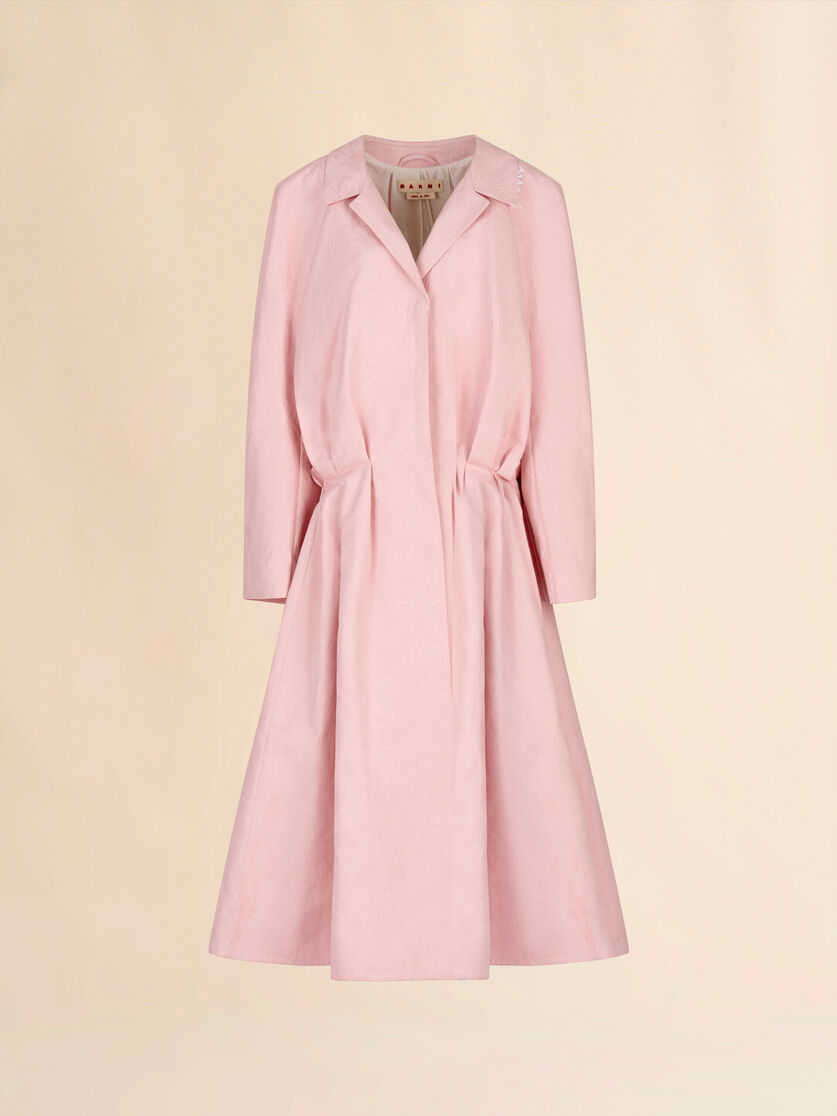 Pink bonded cotton oversized duster coat with floral motif - Coats - Image 1
