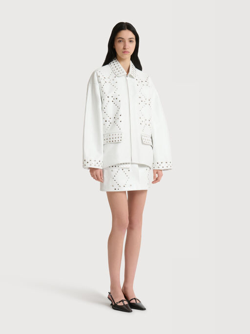 White leather mini skirt with studs - Skirts