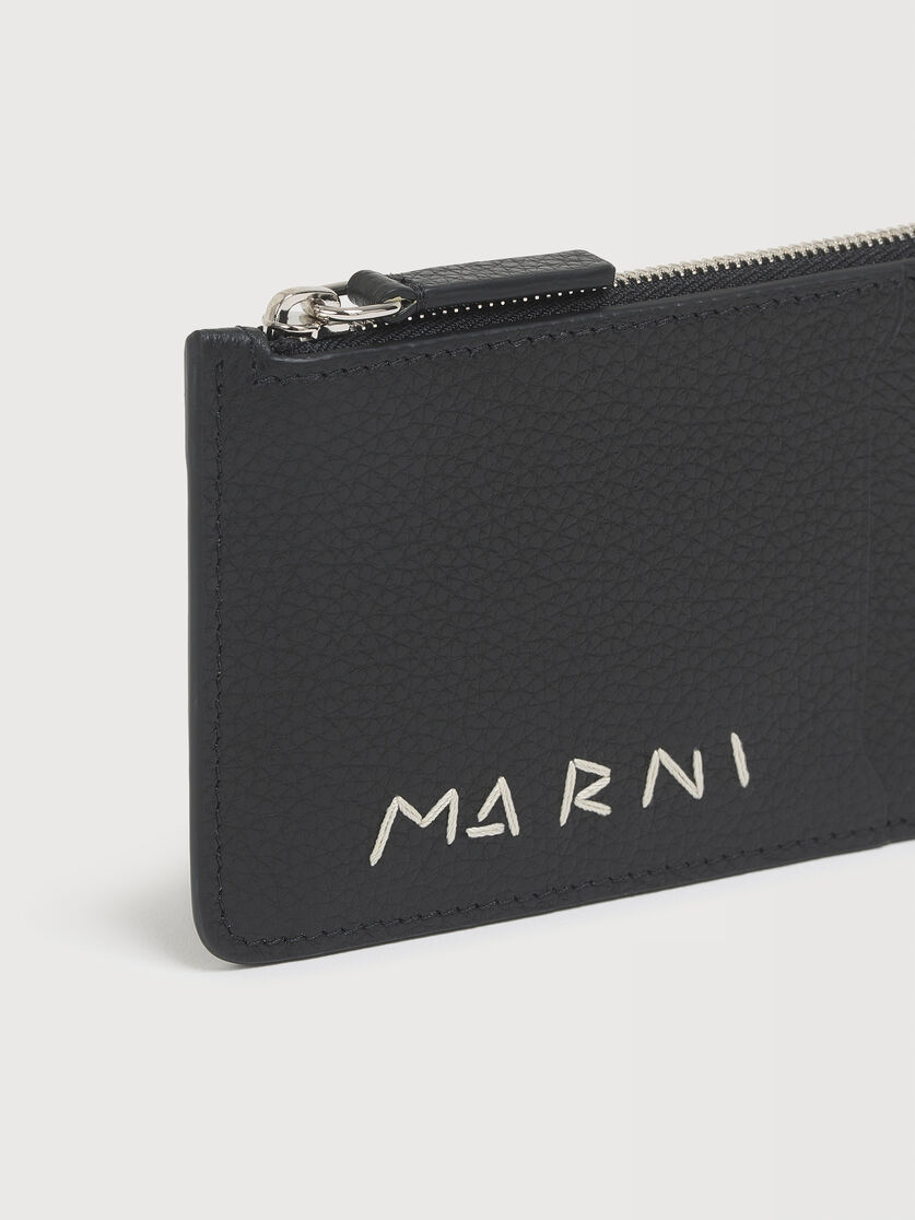 Black leather card case with Marni Mending embroidery, Image 4