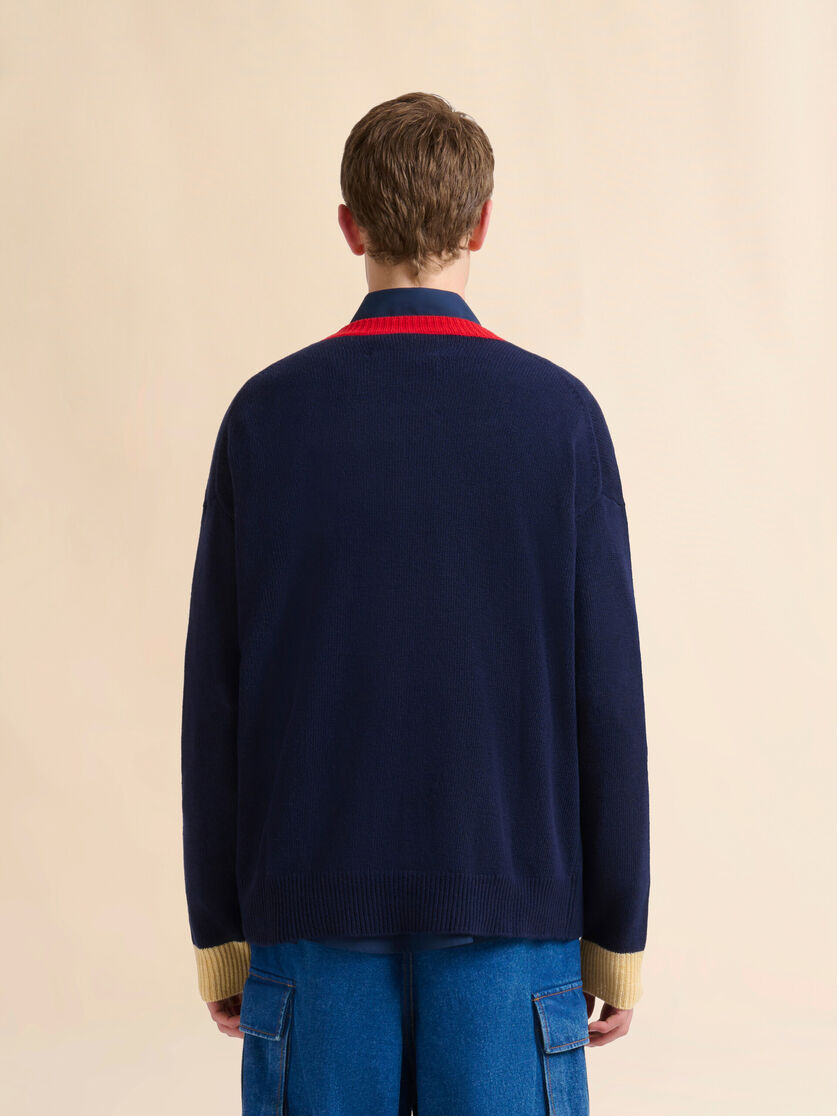 Blue wool jumper with jacquard snake - Pullovers - Image 3