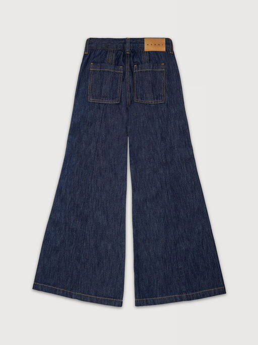 Pantal&oacute;n vaquero de denim de algod&oacute;n azul oscuro con bolsillos de parche - Pantalones