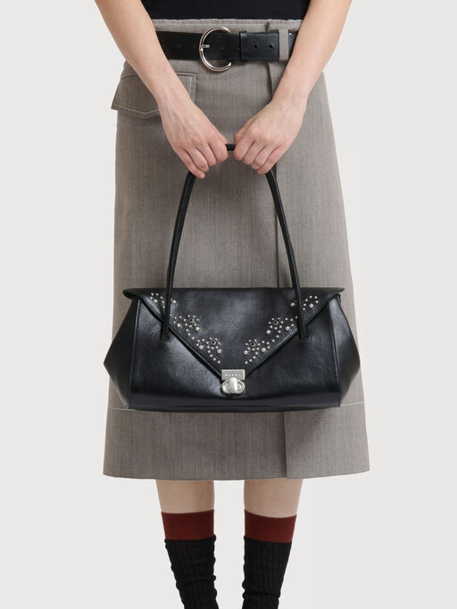 Black leather E/W shoulder bag with studs - Shoulder Bags