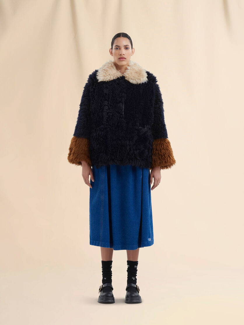 Navy long-hair shearling jacket with contrast trims - Jackets - Image 2