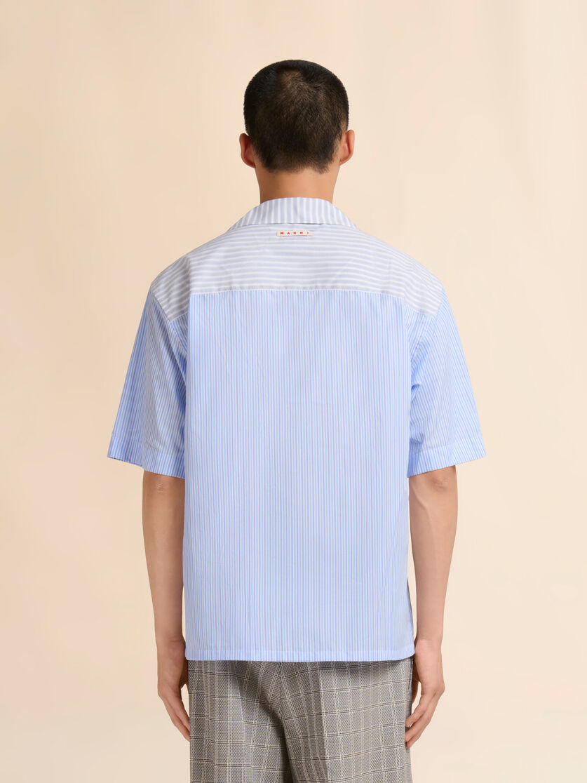 Blue striped poplin bowling shirt with contrast accents, Image 3