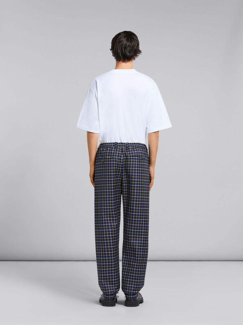 Blue checked wool and cotton track pants - Pants - Image 3