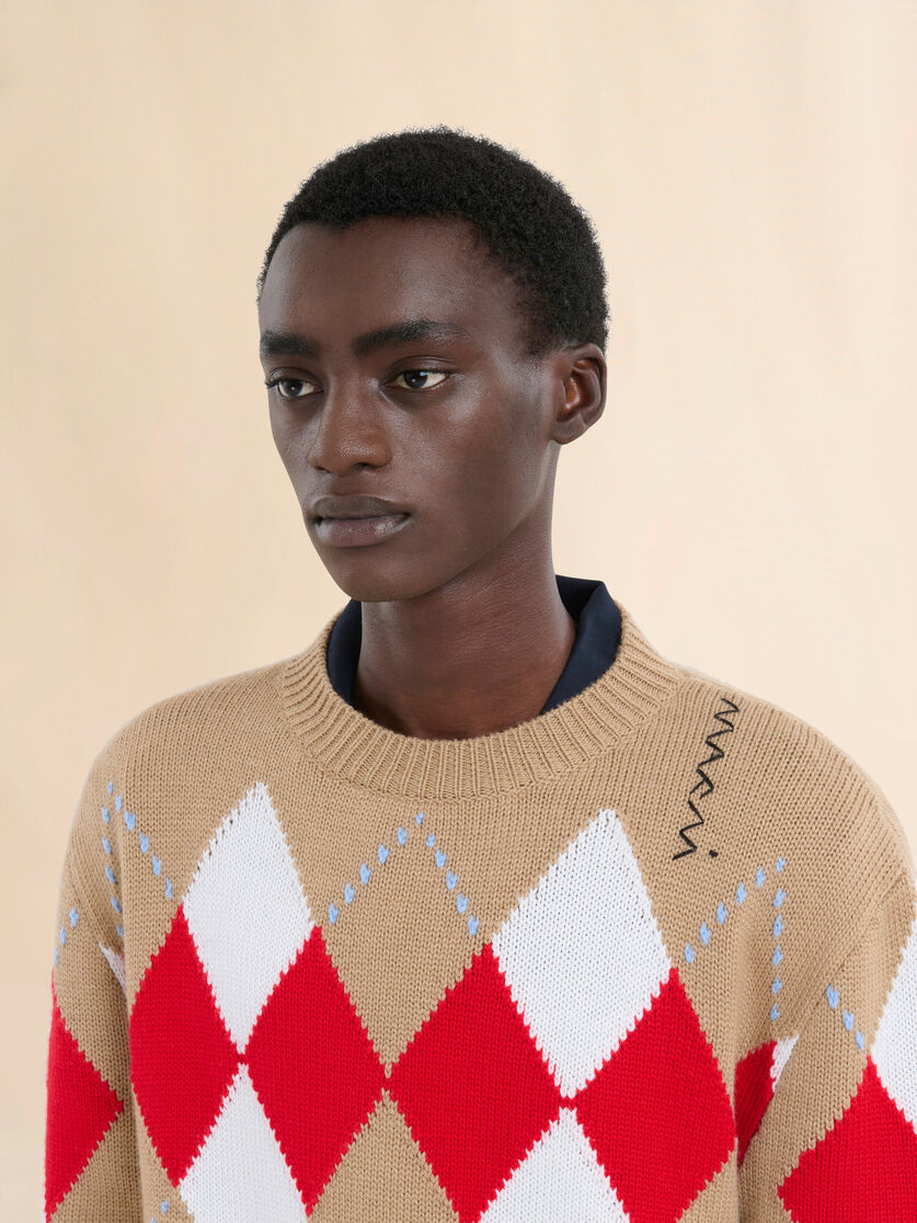 Beige crew neck wool jumper with Argyle motif - Pullovers - Image 4
