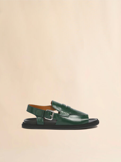 Green leather loafer sandal - Sandals