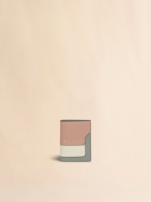 Light pink, white and grey saffiano leather bi-fold wallet - Wallets