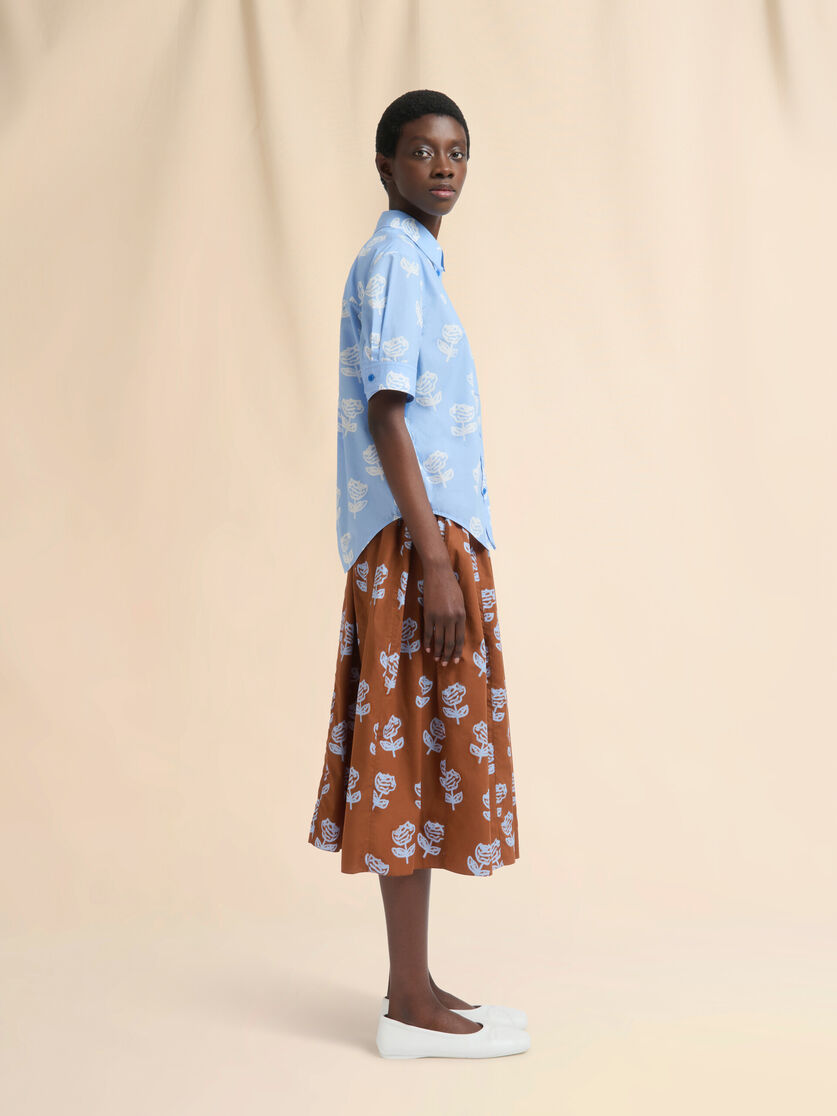 Light blue poplin short-sleeve shirt with Sprayed Roses print - Shirts - Image 5