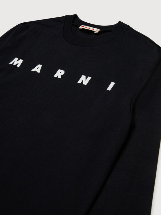 Black cotton long-sleeved T-shirt with bold Marni logo - T-shirts