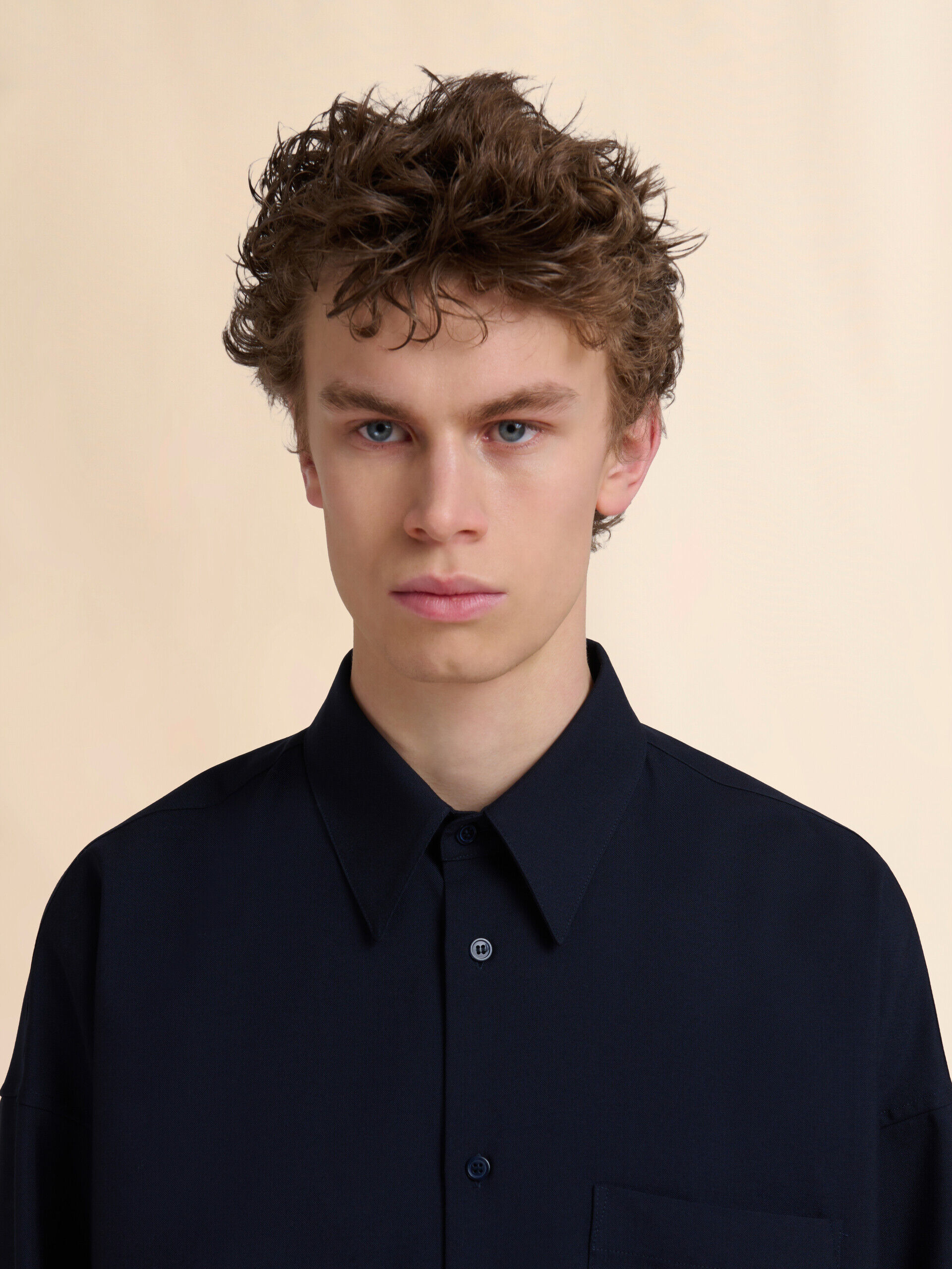 ディープブルー ウール製シャツ ロゴラペル付き | Marni