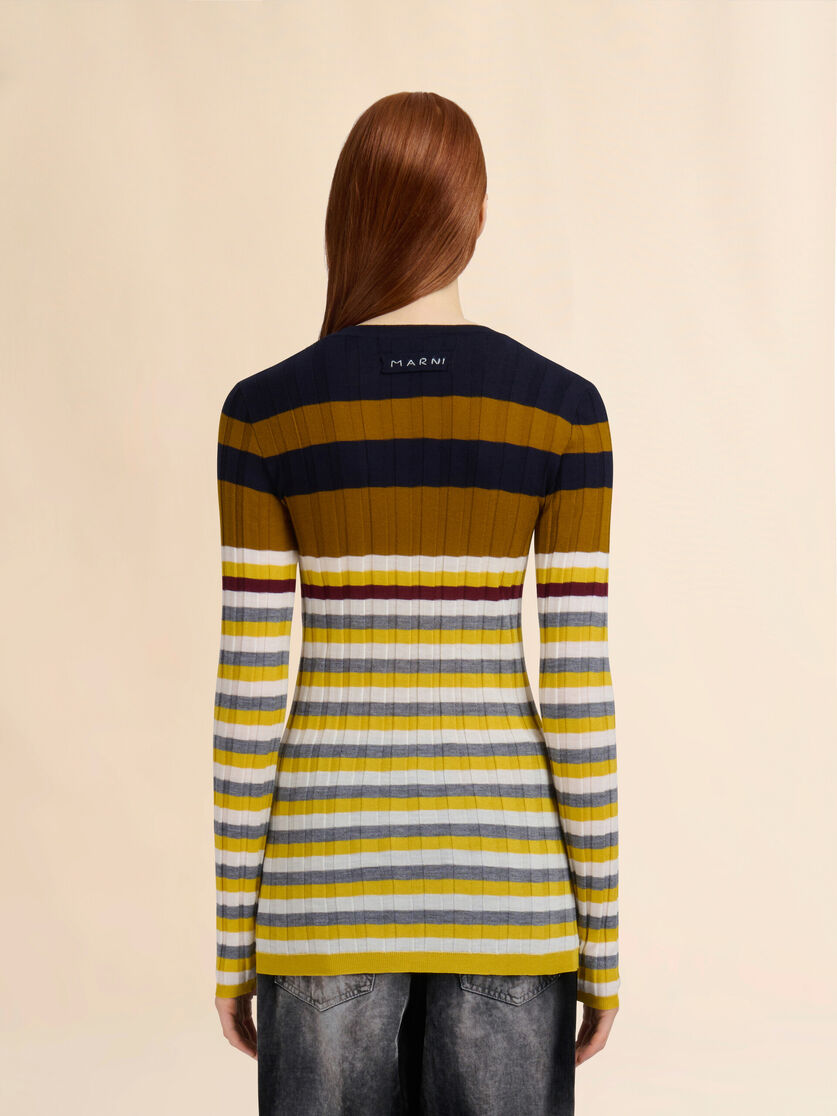 Yellow wool jumper with mixed stripes - Pullovers - Image 3
