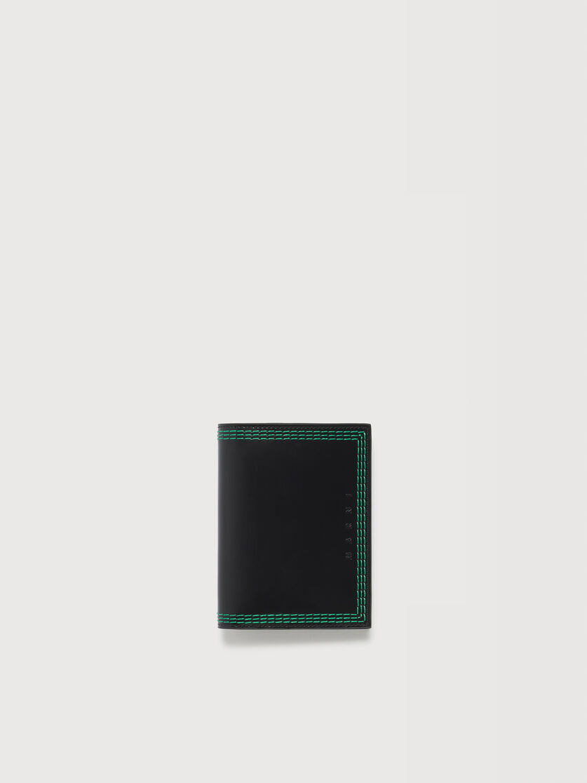 ブラックレザー 二つ折りウォレット トリプルステッチ入り, Image 1