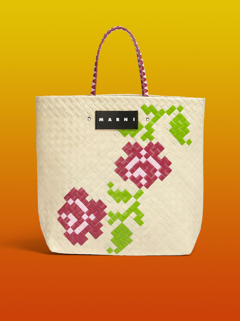 Mittelgroße MARNI MARKET BORA Tasche mit grünem Blumenmotiv - Shopper - Image 1
