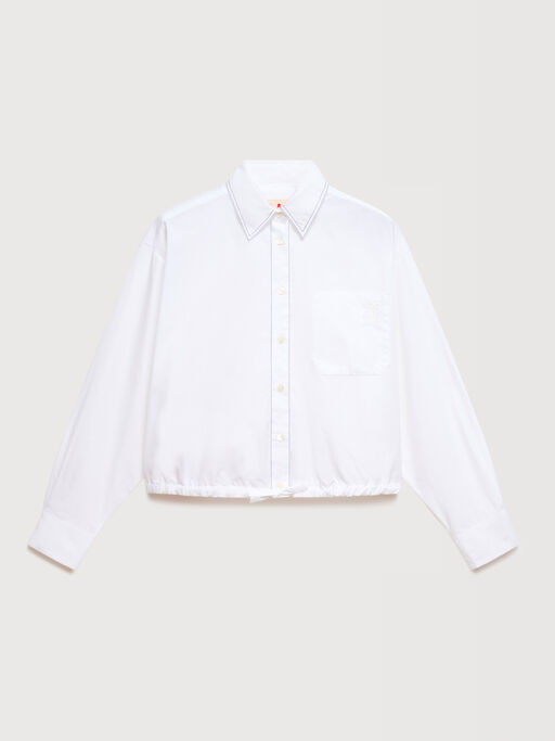 White poplin shirt with cropped drawstring hem - Shirts