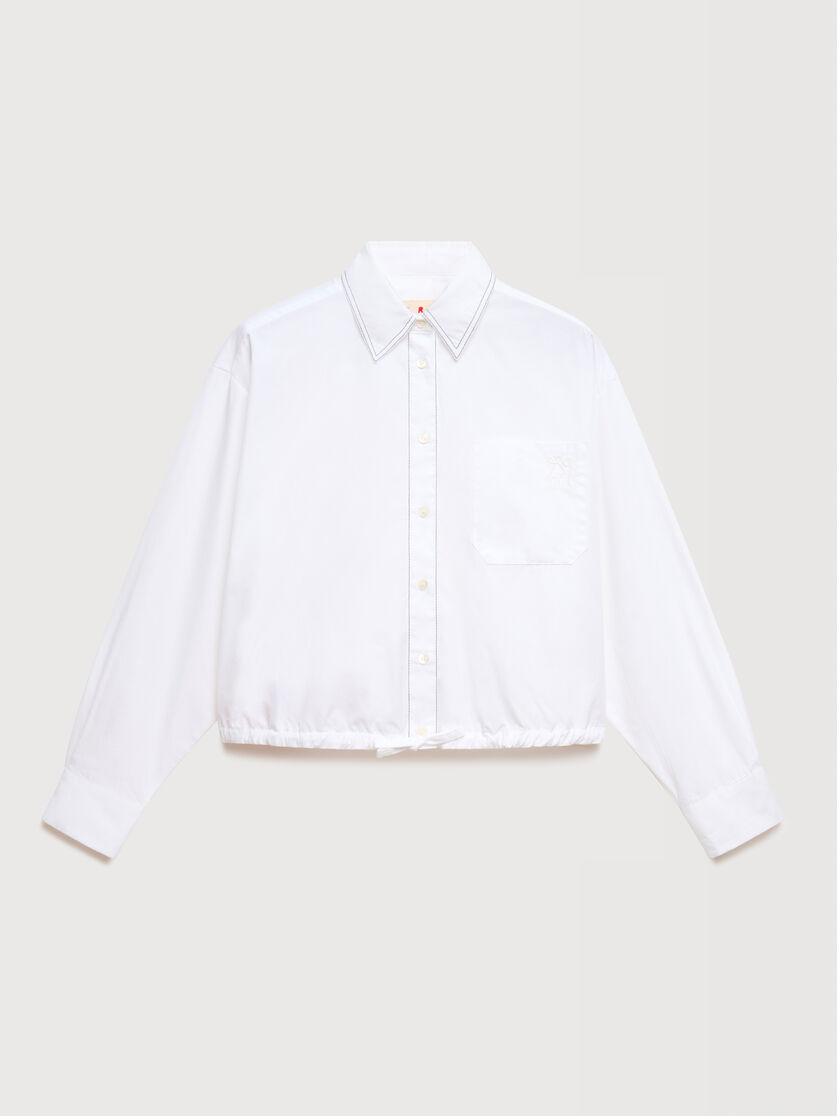 White poplin shirt with cropped drawstring hem, Image 1