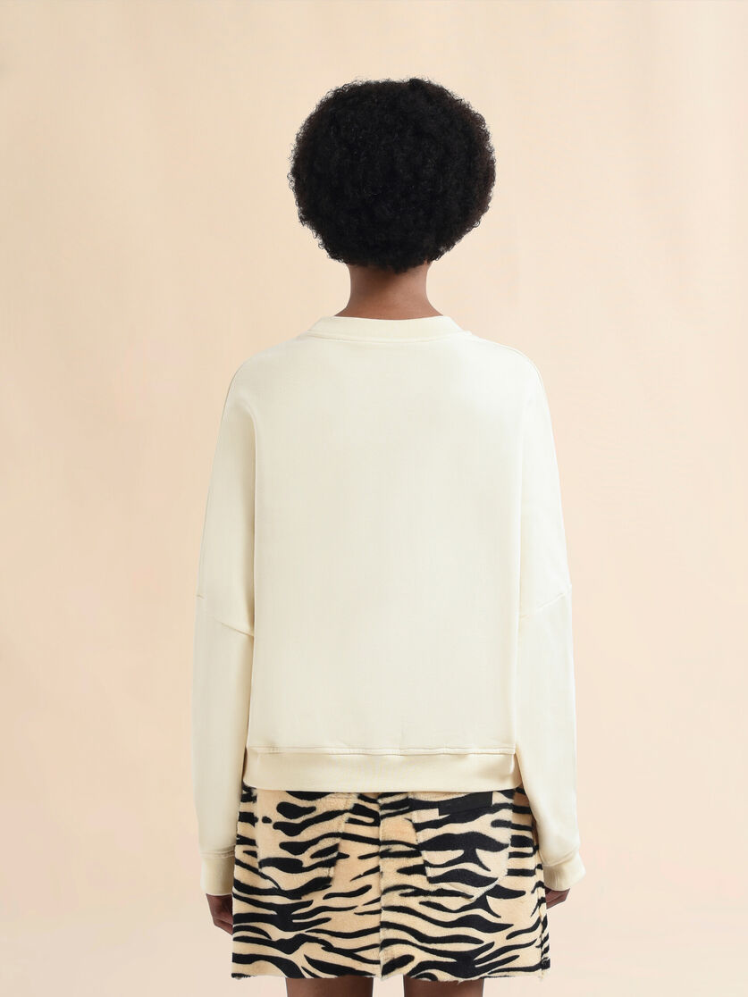 Ivory cotton crewneck T-shirt with printed Marni logo - Sweaters - Image 3