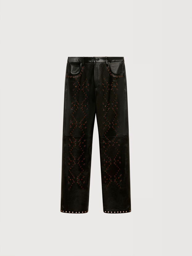 Black leather trousers with studded front - Pants
