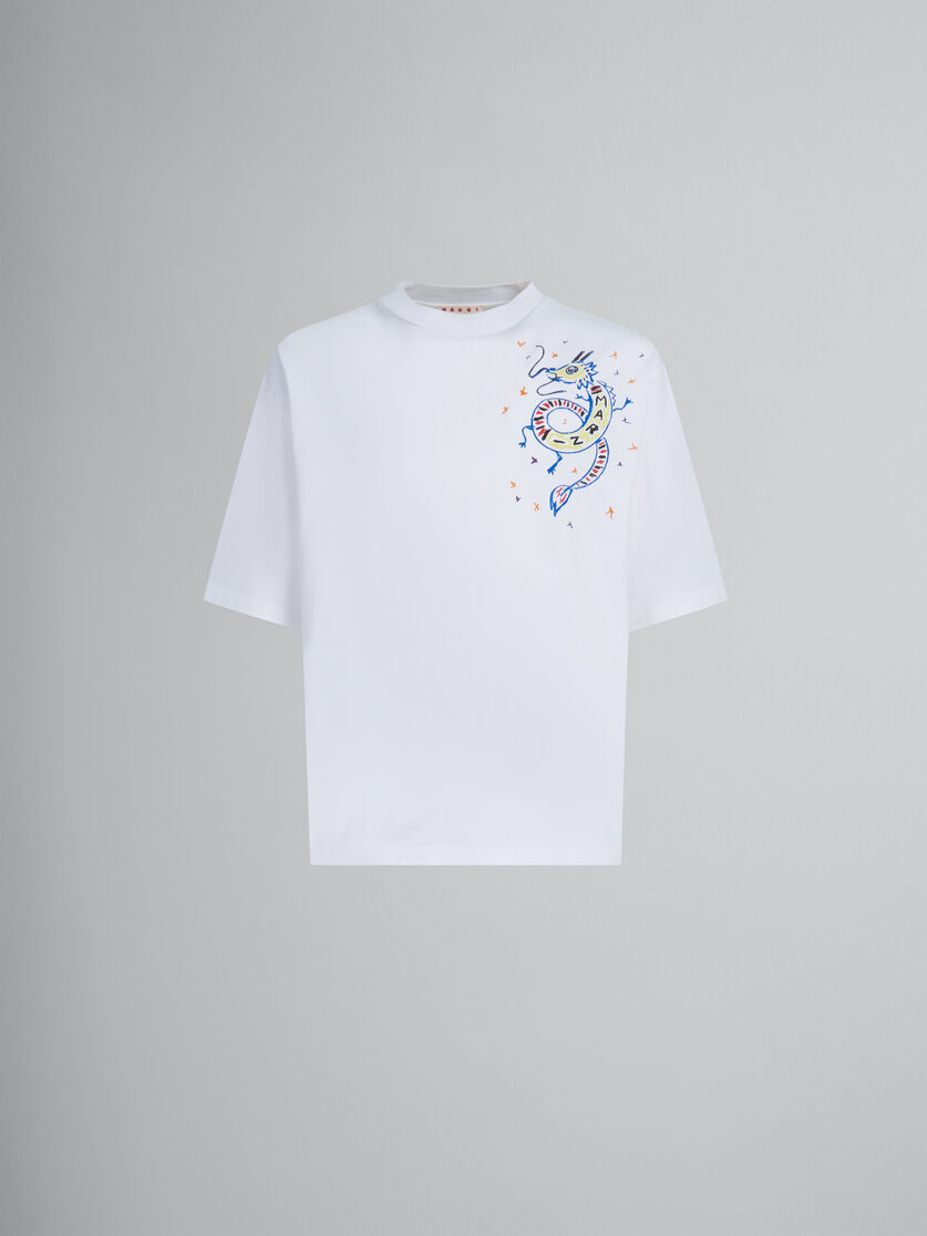 White bio jersey T-shirt with dragon print - T-shirts - Image 1