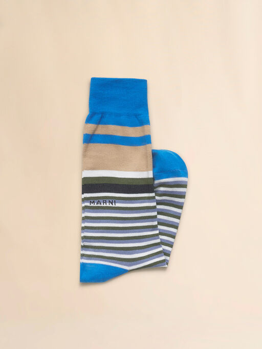 Blue cotton socks with mixed stripes - Socks