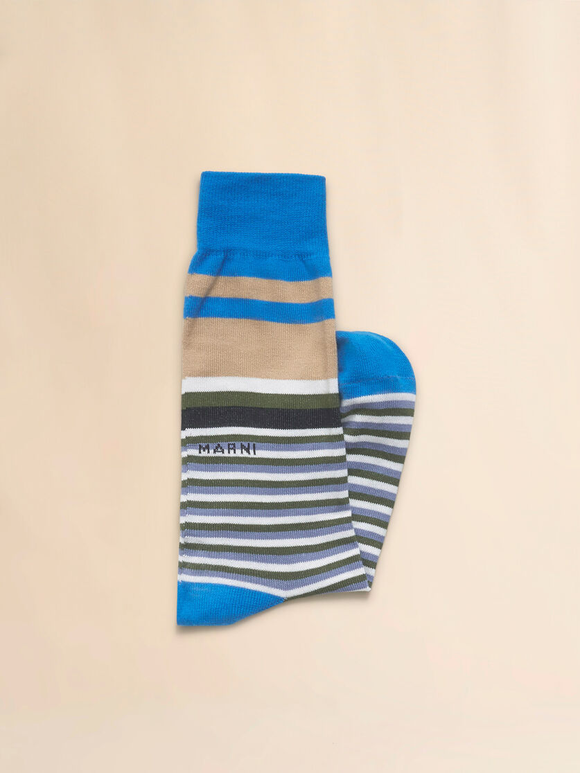 Blue cotton socks with mixed stripes - Socks - Image 2