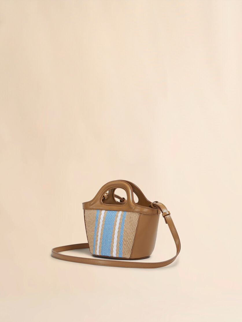 Tropicalia Micro Bag in brown leather and raffia-effect fabric - Handbags - Image 2