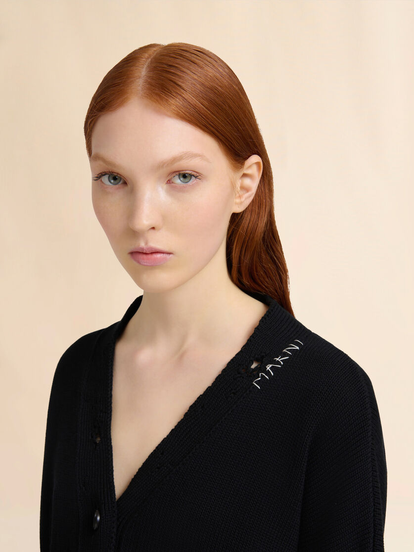 Black dishevelled cotton cardigan - Pullovers - Image 4
