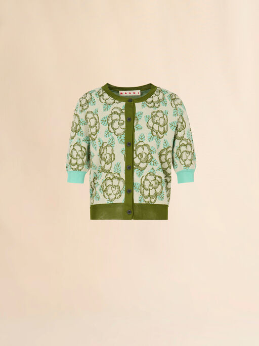 Banjo 패턴 디테일 그린 코튼 비스코스 카디건 - 풀오버