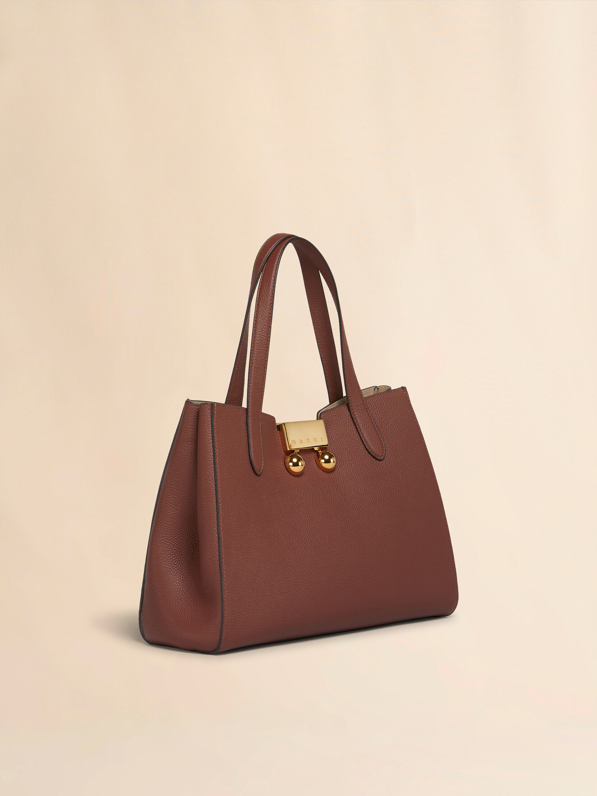 【MARNI】ブラック レザー スモール Trunkaroo トートバッグ ブリックレッド レザー製 Trunkaroo トートスモールハンドバッグ