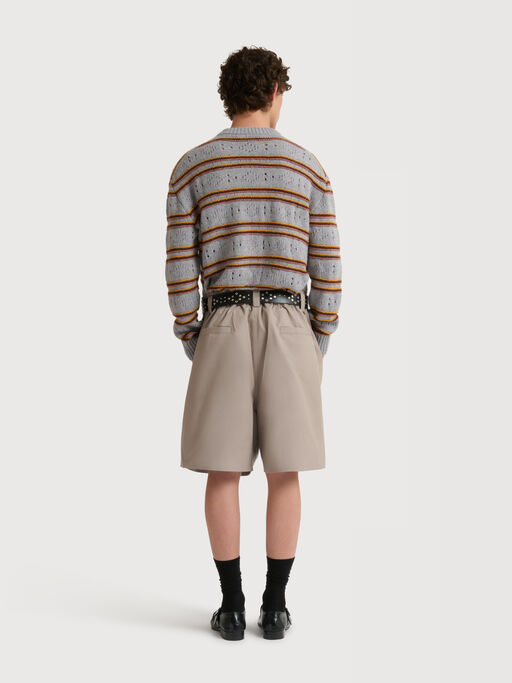 Gray canvas shorts with pleats - Pants