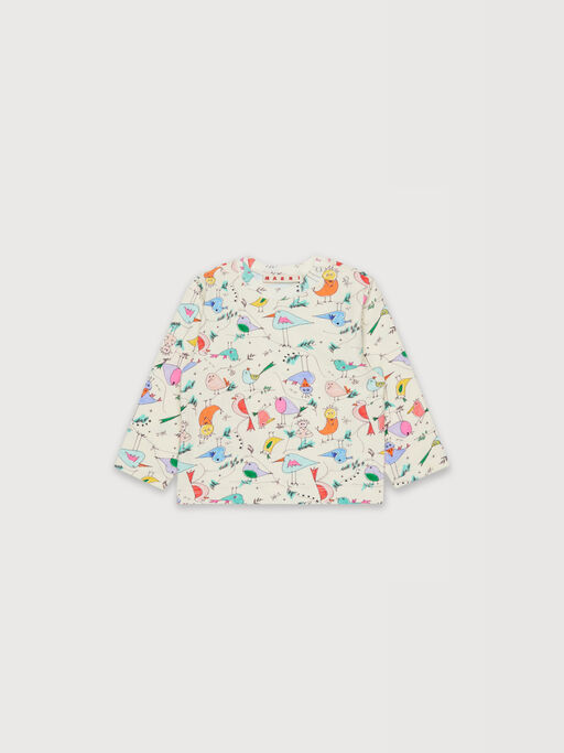 Off-white long-sleeved cotton T-shirt with bird print - T-shirts