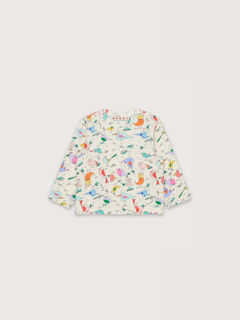Off-white long-sleeved cotton T-shirt with bird print, Image 1