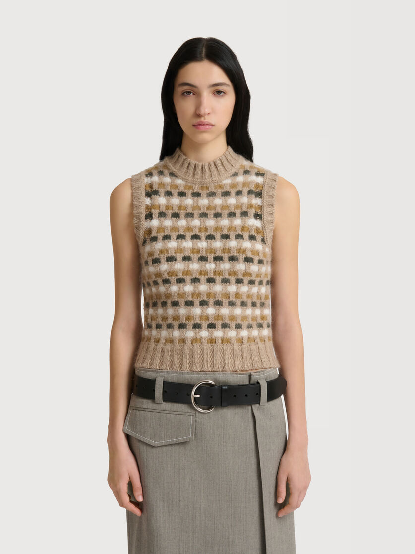 White and green jacquard Shetland wool vest, Image 2