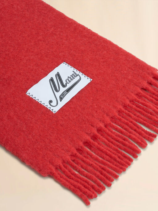Red brushed alpaca scarf with fringes - Scarves