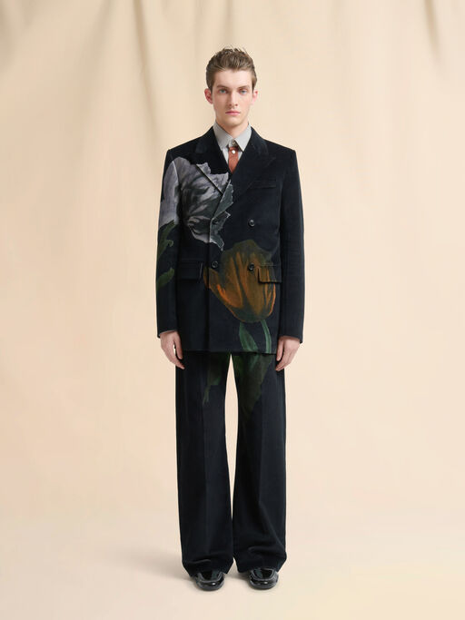 Black velvet blazer with tulip print - Jackets