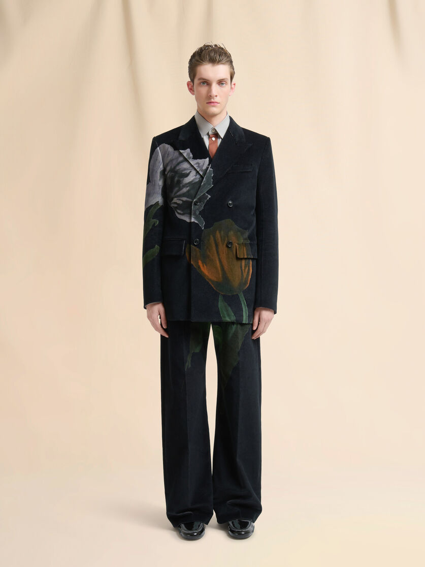 Black velvet blazer with tulip print - Jackets - Image 2